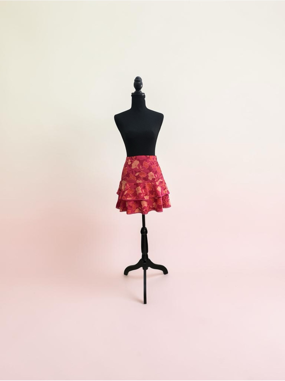 Ruffled Floral Mini Skirt in Deep Pink
